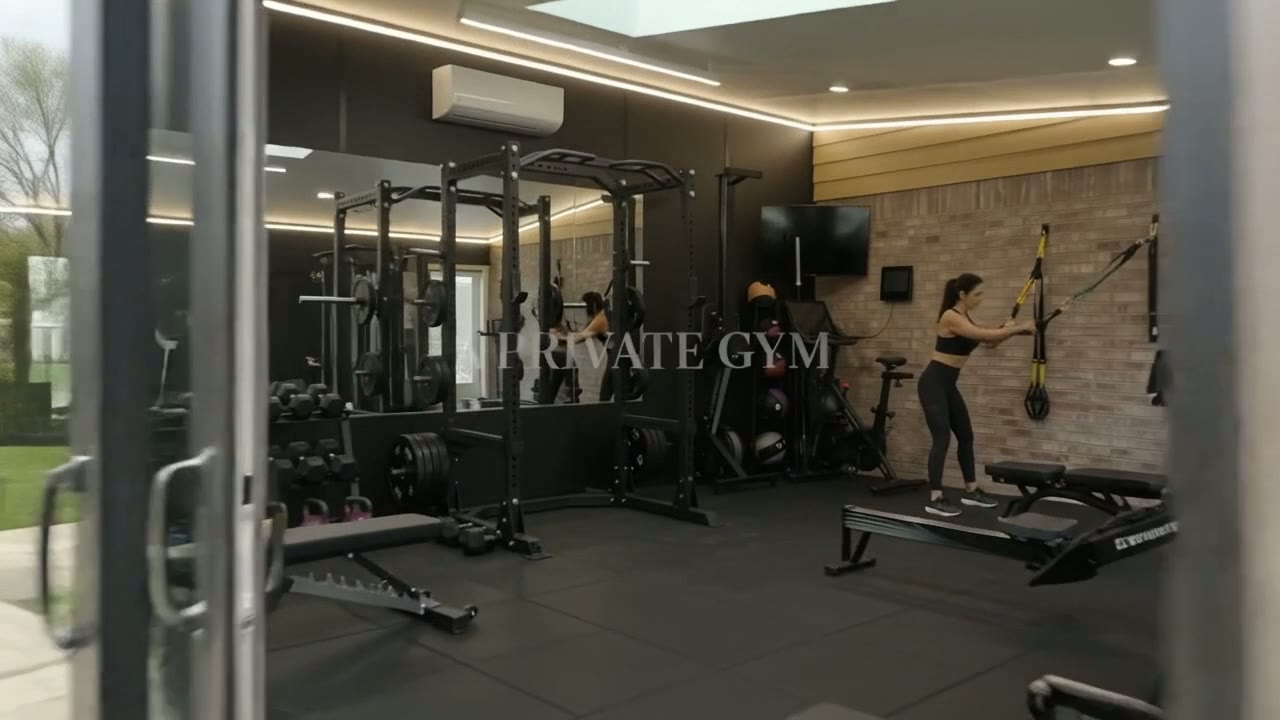 View into the private gym through the sliding glass door